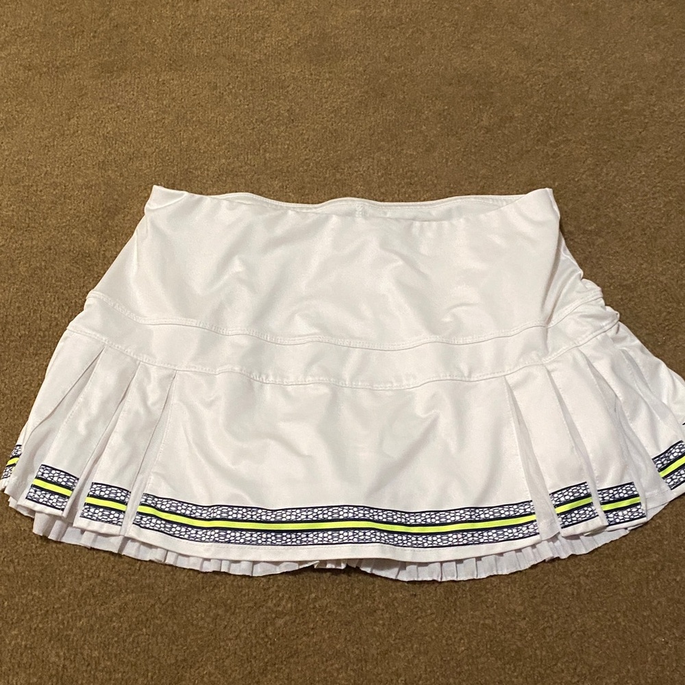 Lucky in Love Chic White Pleated Mini Skirt with Striped Detail attached shorts